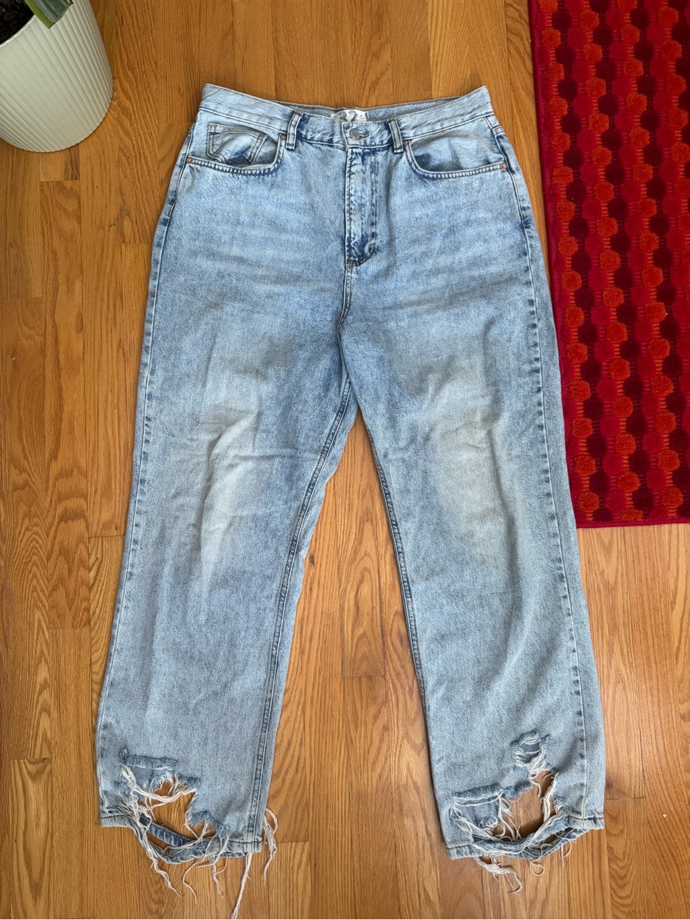 Light Wash Distressed High-Rise Mom Jeans